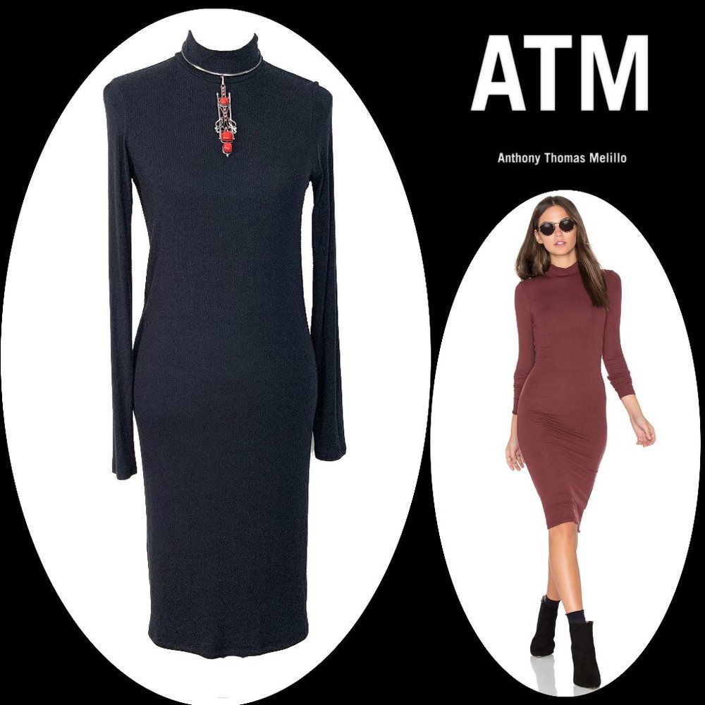ATM Anthony Thomas Melillo Black Modal Bodycon Long Sleeve Stretch Dress Sz L